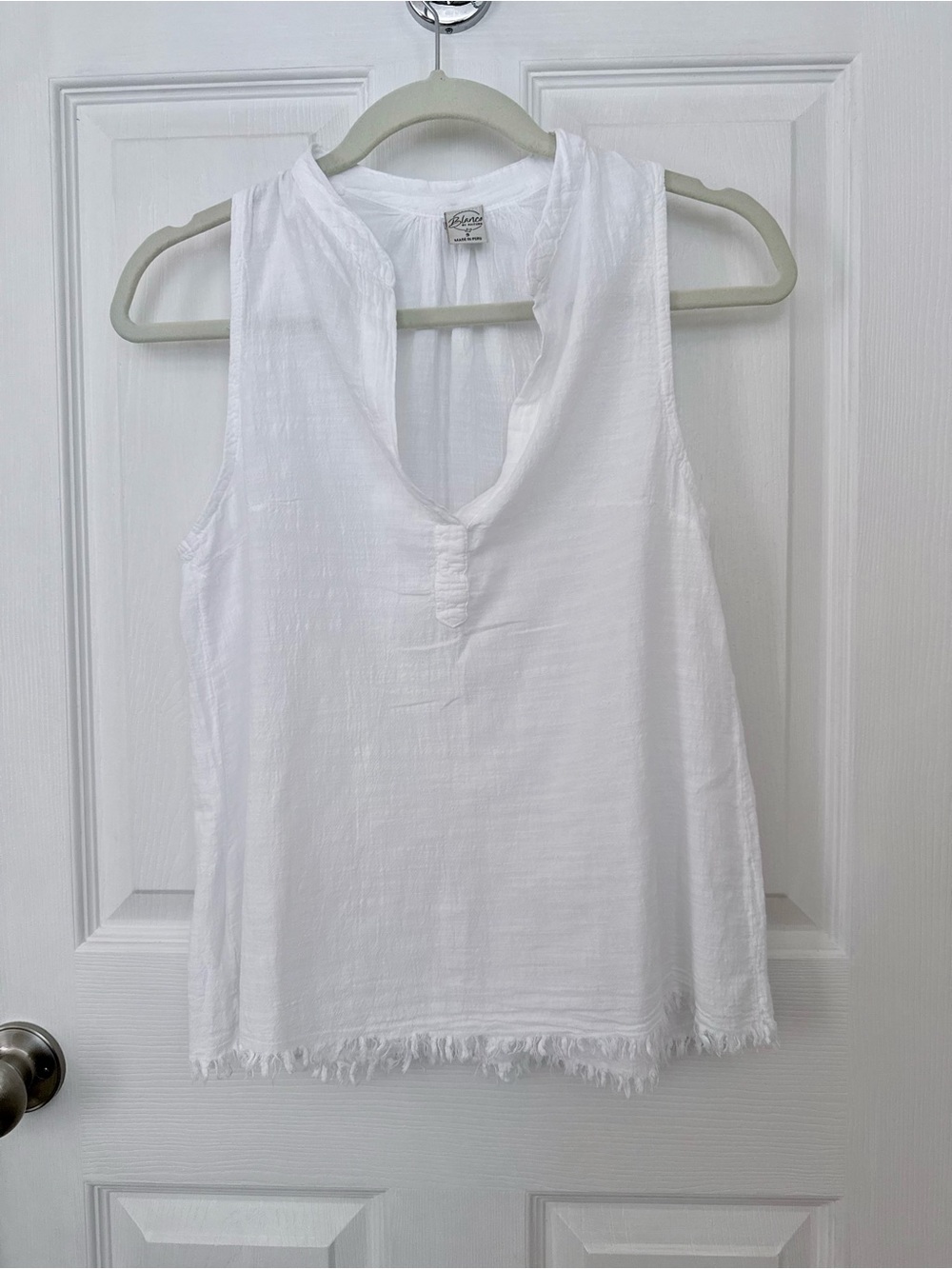 Blanco by Nature White 100% Cotton Gauze Sleeveless Tank Top Fringe Hem Size S